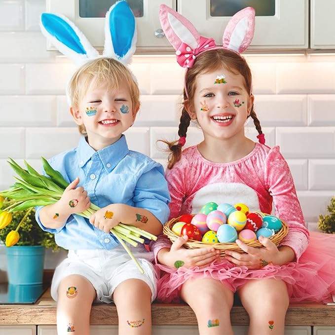 Easter Temporary Tattoos for Kids, Easter Egg and Bunny Fake tattoo for Boys and Girls,Easter Basket Stuffers
