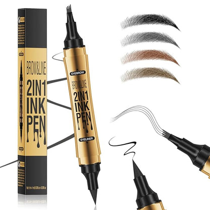 1 Pcs Microblading Eyebrow Pencil 2-in-1 Dual-ended Eyebrow Pen 4-Prong Micro-Fork Tip Applicator & Precision Brush Tip Brow Pencil Waterproof Stay on All-day Makeup for Natural Eyebrow, Grey