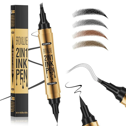 1 Pcs Microblading Eyebrow Pencil 2-in-1 Dual-ended Eyebrow Pen 4-Prong Micro-Fork Tip Applicator & Precision Brush Tip Brow Pencil Waterproof Stay on All-day Makeup for Natural Eyebrow, Grey
