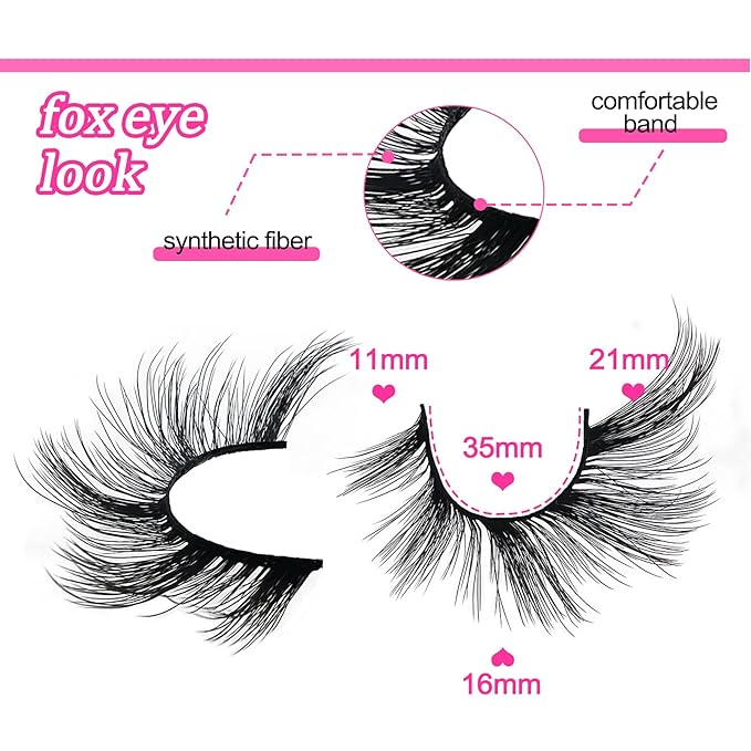 Fox Eye Lashes Wispy Eyelashes 21mm Long Cat-Eye Lashes Angel Wing Lashes Faux Mink False Eyelashes Natural Look 5 Pairs pack(XF03)