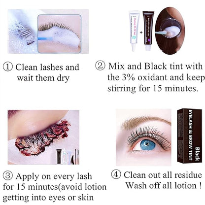 Black Lash T-i-n-t Kit, Keratin Black Eyelash D-y-e and Eyebrow T-i n t, 6 Week Voluminous Brow T-int, T-inting Look For Lash Perm/Lift/Lamination Treatment (Black)