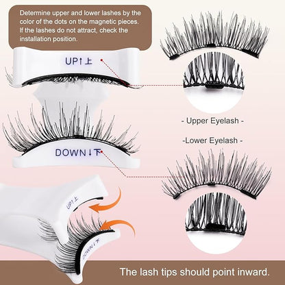 Magnetic Eyelashes with Applicator Kit, Magnetic Lashes without Eyeliner,Glue-free False Lashes, Complete Travel-Ready Kit,Suit for Natural Makeup Black Faux Cils