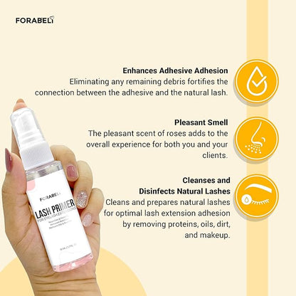 Forabeli Lash Primer for Lash Extensions Spray 50ml - Pro-Grade, Faster Prep for Superior Eyelash Retention
