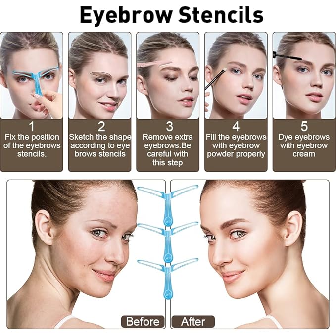 Abnaok 3 Pack Eye Makeup Tool Kit, Eyelashes Tools Mascara Shield Applicator Guard，Eyeliner Stencils and Eyebrow Stencils Kit for Beginners