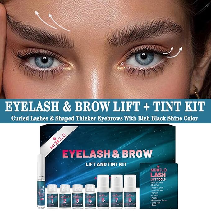 Lash Lift Kit & Brow Lamination Kit with Black Color, Salon-Quality Eyelash Perm Kit with Long Lasting Safe and Effective Result, Eyelash Curing Easy for Beginner