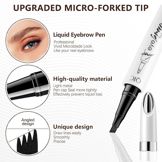 Eyebrow Pen Waterproof Eyebrow Pencil Natural Simulation Eyebrow Pencil for women's professional makeup with 4 Fork Tip for Natural-Looking Hair-Like Defined Brows, Last All-Day（Light Brown）