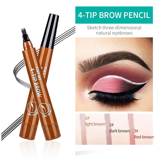 2024 Magic Eyebrow Pencil, 4PCS 4Color Waterproof 3D Microblading Eyebrow Pencil Contouring Pen, 4-Tip Microblade Eyebrow Pen, Microblading 4 Fork Tip Eyebrow Tattoo Pencil for Women and Girl (4Color)