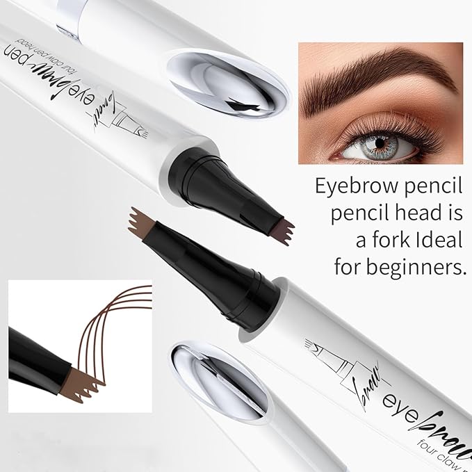 Tattoo Eyebrows Waterproof,2024 New 3D Waterproof Eyebrow Pencil,Eyebrow Pencil with Micro-Fork Tip for Women,Microblading Eyebrow Pen 4 Fork Tip Tattoo Pencil, (Dark brown)