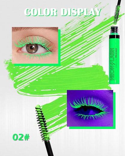 UV Glow Colored Mascara Volume and Length-1 Pcs Green Waterproof Mascara for Eyelashes, Fast Dry Curling Non Clumping Mascara,Long Lasting for St Patrick's day Party,Stage Use,Clubbing Makeup-02