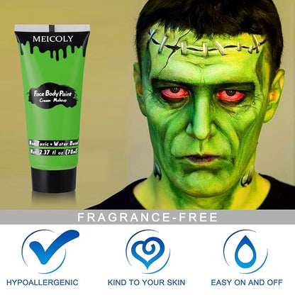 MEICOLY Light Green Face Body Paint(2.37Oz),St Patrick's Day Face Paint Makeup Accessories,Lime Green Face Paint for Camouflage Hunting Hulk Gamora,Halloween SFX Witch Makeup