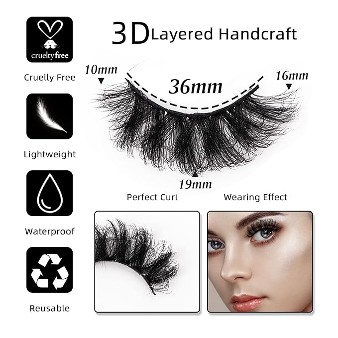 Fluffy Long False Eyelashes Wispy 3D Faux Mink Lashes Pack Thick Fake Eye Lashes Strip - 7 Pairs, Z87