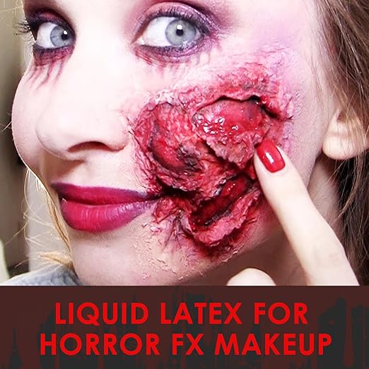2.2 fl oz Liquid Latex Halloween SFX Makeup Kit, Clear Adhesive Latex Glue for Skin Special Costume Effects for Realistic Scar Cut Wounds Peeling Skin Wrinkes Burns, Light Flesh Body and Face Glue