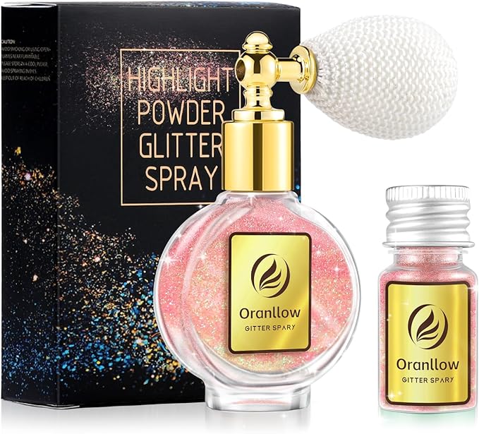 Pink Body Glitter Spray - Holographic Shimmer Spray Powder Sparkle for Hair and Body, Face, Clothes, Nail Art Crafts Design, Halloween and Easter Festival Makeup