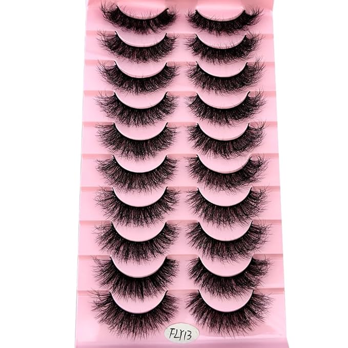 HBZGTLAD New 10 Pairs 3D Mink Lashes False Eyelashes Handmade Wispy Fluffy Long Lashes Natural Eye Makeup Tools Eye Lashes(Fly-13)