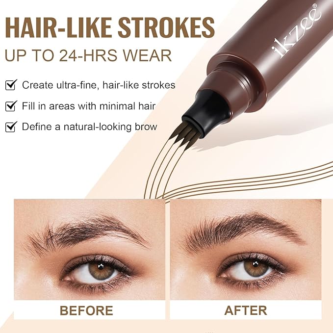 3D Microblading Eyebrow Pencil, 2024 New Waterproof Microblading Eyebrow Pencil Contouring Pen with 4 Fork Tip & Spoolie Brush, Precise Brush-Tip Create Natural Hair-Like Brows (#2 Dark Brown)