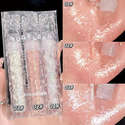 6pcs Liquid Glitter Eyeshadow Set, Shimmer Eye Make Up for Korean Crystals Makeup, Quick Drying, Pigmented and Long Lasting Eyeshadow Eye Liner, Silver Pink Gold Crystals Eye Glitter Makeup