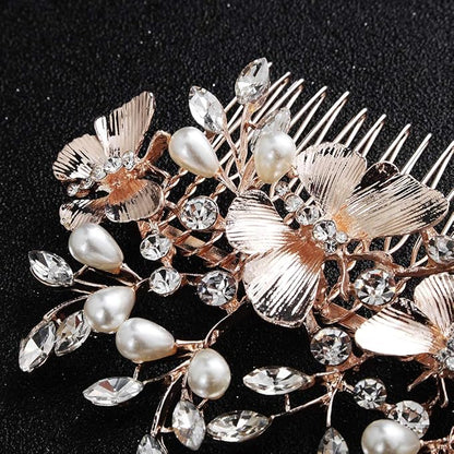 Kercisbeauty Light Champagne Hair Comb for Bride Wedding Bridal Headpiece Hair Accessories for Women Bridesmaid Gift (Rose Gold)