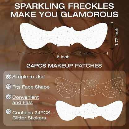 24 Pcs Glitter Freckles Face Tattoo,Silver Face Glitter Makeup Patches Cute Sparkle Freckles Patches Waterproof Makeup Speckles for Face Accessories for Women Girls