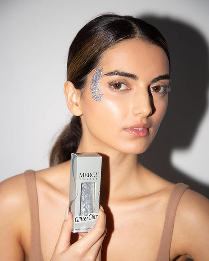 MERCY LONDON Glitter Glitz Silver Holographic Gel. 50ml Chunky Glitter Gel for Hair, Eye and Body