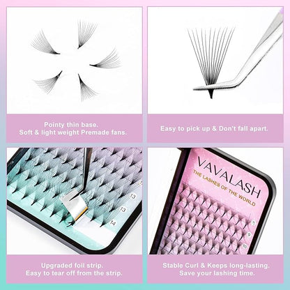 Eyelash Extensions 3D 4D 5D 6D 8D 9D 10D Thickness 0.07/0.1 C/D Curl Eyelashes Middle Stem Premade Fans Russian Volume Lash Extensions Supplies (Middle Stem 12D-0.07-C-8-15mm)