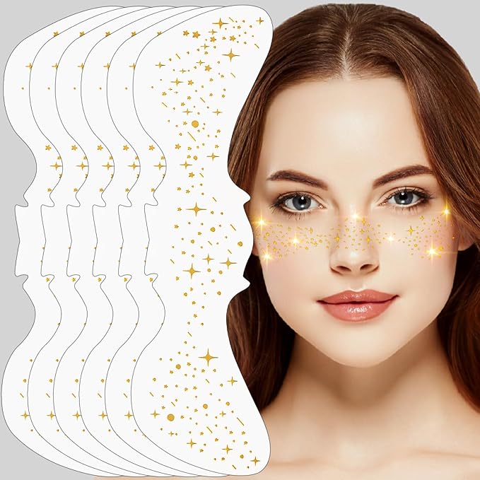 Glitter Freckle Face Tattoos - 6 PCS Gold Temporary Face Freckle Patch | Waterproof & Sweatproof Adhesive Glitter Patches for Festival, Party, Halloween Makeup (Gold Glitter Freckles-B)