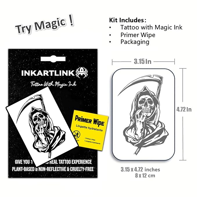 Semi Permanent Tattoo, men's tattoo, exquisite and realistic design, fun tattoo experience, cruelty-free, non-reflective, waterproof (Undead Messenger)