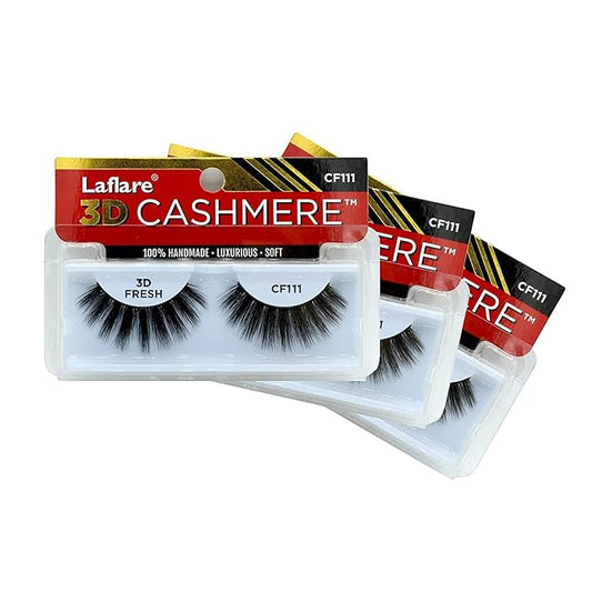 LAFLARE 3D CASHMERE Eyelashes, Natural Look, FRESH, GLAM, WISPY, HOT, Fluffy, Soft, Reusable, Luxurious Handmade Strips False Lashes - 3 PACKS SPECIAL BUNDLE CF (CF111, 3)