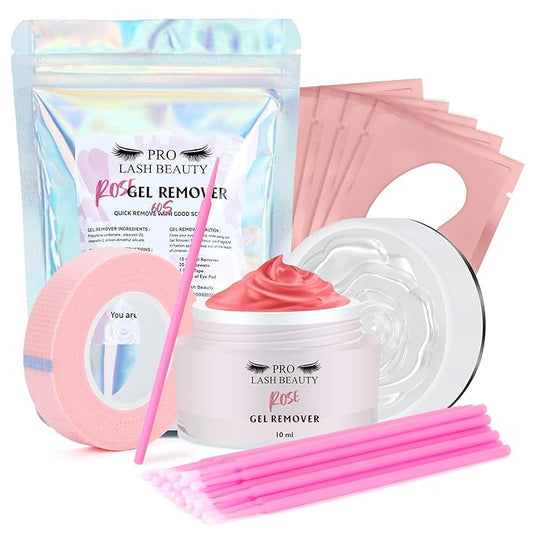 Eyelash Extension Remover Kit 10ML Fragrance Lash Remover for Lash Extensions Rose Scent Eyelash Remover with Eye Patch Microswab Brushes No Irritation Quick Dissolves Eyelash Adhesive Removal Rose
