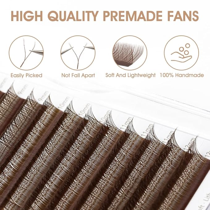 YY Eyelash Extension 0.07mm D Curl 8-14mm Mixed Tray Lash Supplies Premade Fans Y Shape Volume Lash 12 Rows Premium Faux Mink Lash Extensions (8-14 MIX, Brown;0.07 D)