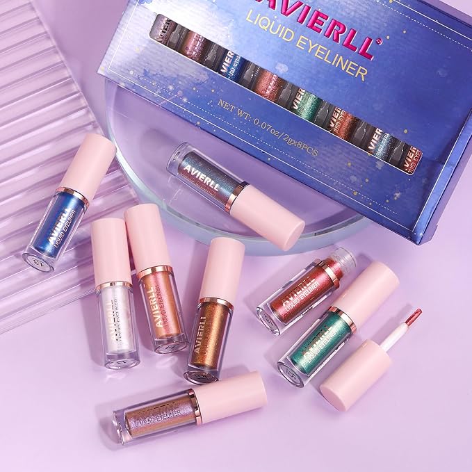 Glitter Liquid Eyeliner Set, 8 Colors, Long-lasting Waterproof Colorful Shimmering Glitter Liquid Eyeshadow, Easy To Apply, No Smudging, Fast-drying, Long-lasting Eye Makeup Gift Set (8pcs SET B)