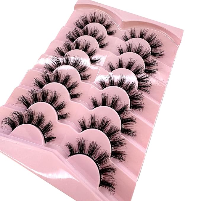 HBZGTLAD New 7 Pairs False Eyelashes Wispy Lashes Natural Look Fake Eyelashes Cat Eye Lashes Faux Mink Fluffy Strip False Lashes Pack (G64)