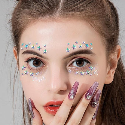 Star Face Eye Jewels,Rhinestone Festival Face Bindi Decorations Jewels Body Glitter Crystal Sticker for Women Festival Accessory and Nail Art Decorations,2-Pack