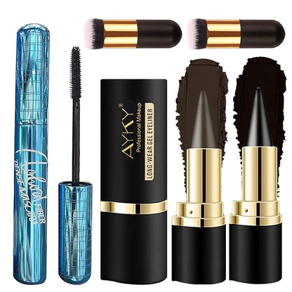 Mascara for Older Women 60 Plus & Black+Brown Ayky Long Wear Gel Eyeliner Set, Hypoallergenic Volumizing Mascara, Waterproof Smudge Proof Eyeliner Gel