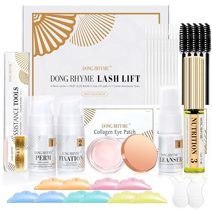 Lash Lift Kit, DONG RHYME Lash Perm Kit with Glue Balm, Professional Lash Curling Kit, Semi-Permanent Eyelash Lifting Curling Perming Wave, Brow Lamination Eyelash Perm Kit DIY at Home