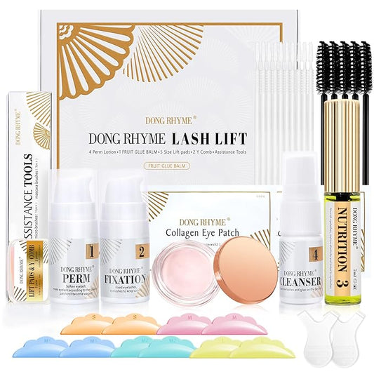 Lash Lift Kit, DONG RHYME Lash Perm Kit with Glue Balm, Professional Lash Curling Kit, Semi-Permanent Eyelash Lifting Curling Perming Wave, Brow Lamination Eyelash Perm Kit DIY at Home