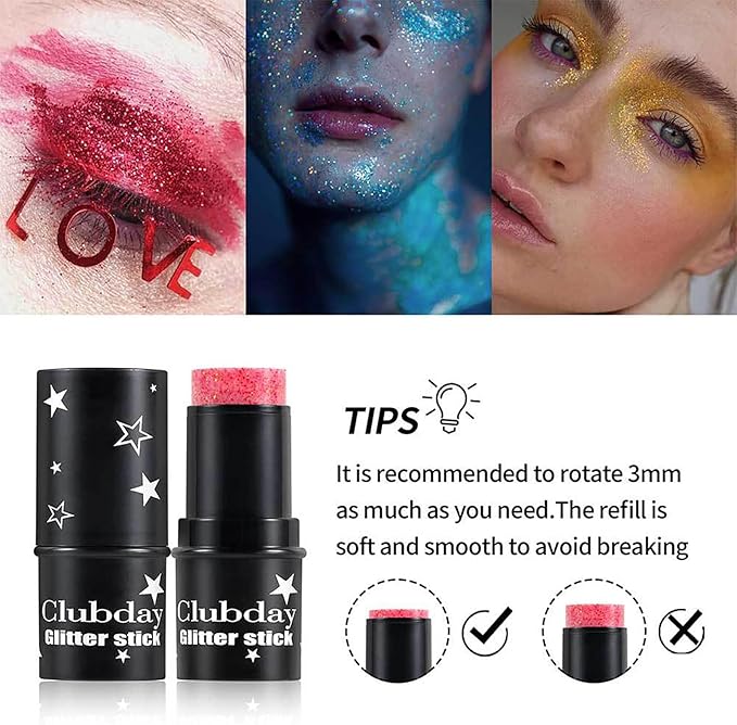 Body Glitter Stick, 4 PCS, Sparkling Holographic Mermaid Paint Sequins Shimmer Eyeshadow, Mermaid Holographic Glitter Gel, Waterproof Chunky Makeup Multiuse Glitter for Face Hair Nails, 036