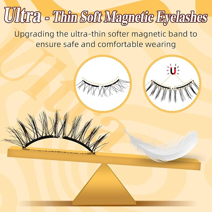 QUEWEL Soft Magnetic Eyelashes, Reusable No Glue Needed Magnetic Eyelashes Kit with Applicator Lash Clusters Kit without Eyeliner Easy to Wear and Remove (G-RC01)