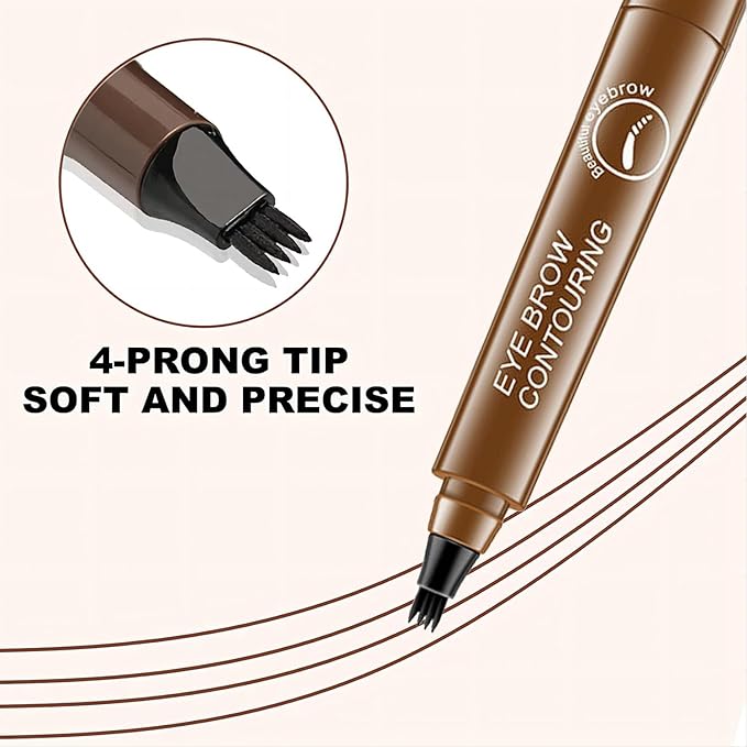 3 Color-Magic Eyebrow Pencil, 3D Waterproof Microblading Eyebrow Pen 4 Fork Tip Tattoo Pencil, Dark Brown Black Medium Brown Eyebrow Pencil for Women Creates Natural Looking Brows (3 Color)