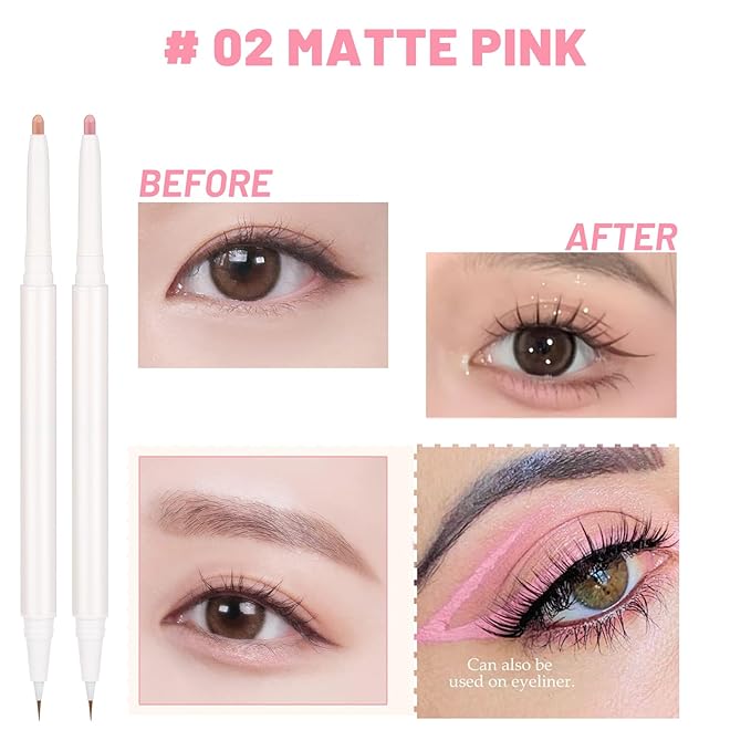 3PC Dual Ended Highlighter Makeup Pen, Glitter & Matte Nude EyeLiner & Eyeshadow, Contour liquid Liner 2 in 1 Eye Brightener Stick, Mulit-Funtional Long Lasting Lying Silkworm Pencil ( #01, #03, #04 )