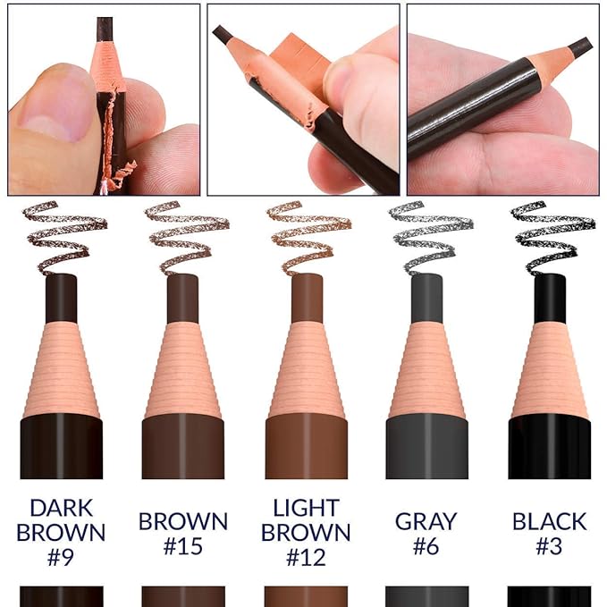 Bundle of Microblading Supplies 12 Piece Waterproof Eyebrow Pencil Set In 5 Colors and 10 Piece Tattoo Practice Skin For Eyebrows: Permanent Makeup Silicone Skin To Practice Brow Micro-Blading