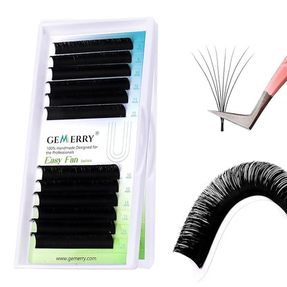 GEMERRY Lash Extension Easy Fan Lash Extensions Rapid Blooming 03 05 07 C/D Curl 8-20mm Volume Lash Extensions Mixed & Single Length Tray Self Fanning Eyelash Extension(0.1-D-8-14)