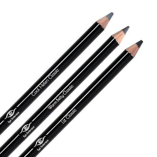 Eye Embrace Classics 3-Pack Gray Wooden Eyebrow Pencils Bundle - Cool Helen, Warm Betty, and Liz (Waterproof, Double-Ended Pencil with Sharpener & Spoolie Brush, Cruelty-Free)
