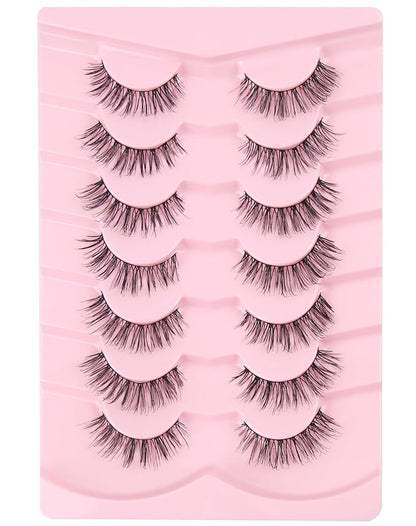 Onlyall Natural Lashes Wispy Lashes Natural Look False Eyelashes Natural Flared Eyelashes False Eye Lashes Soft Fluffy Lashes 7 Pairs T01