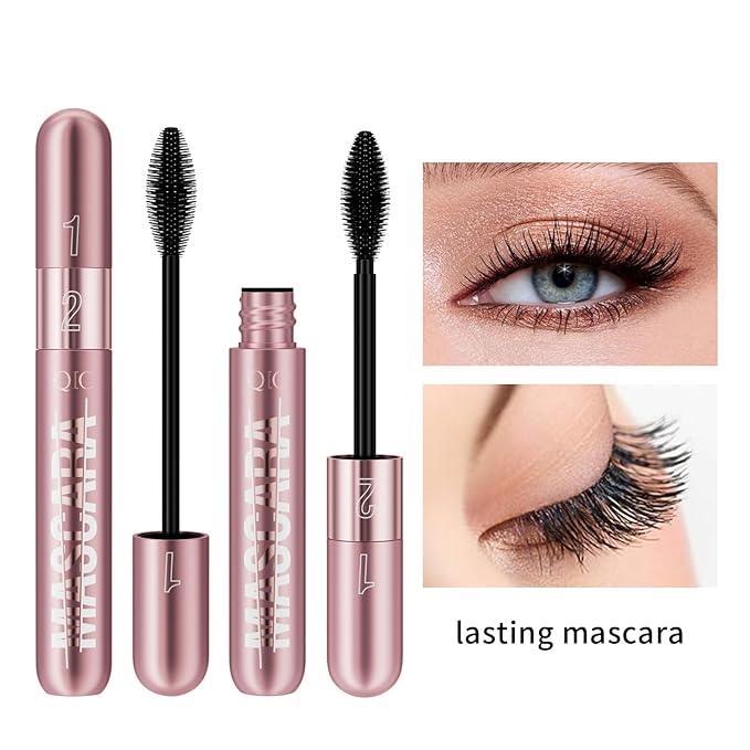 Mascara Brush Set with Long Lasting Mascara Pencil, Pink, black
