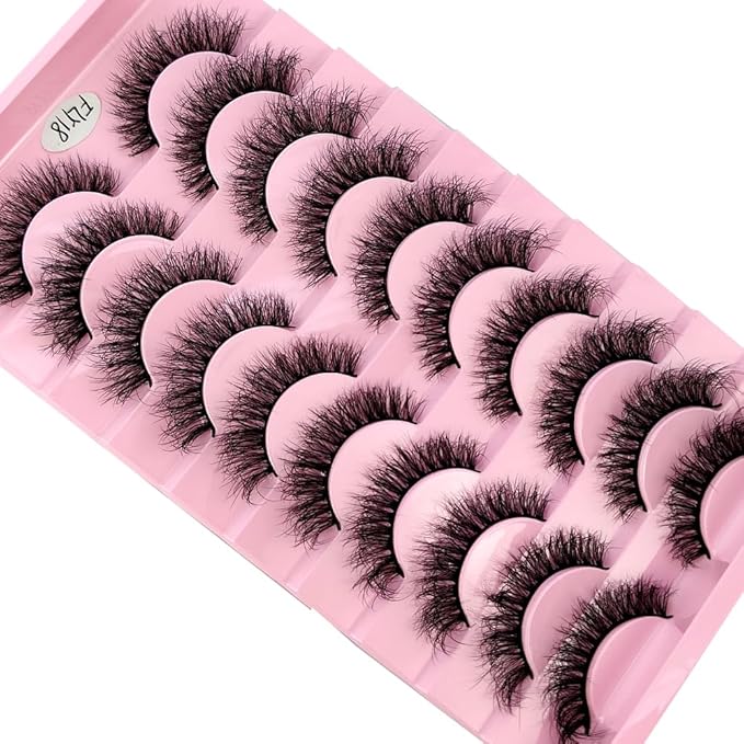 HBZGTLAD New 10 Pairs 3D Mink Lashes False Eyelashes Handmade Wispy Fluffy Long Lashes Natural Eye Makeup Tools Eye Lashes(Fly-18)