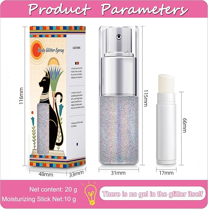 Hair Glitter Spray,Sliver Glitter Spray for Hair and Body Face Glitter Spray Long-Lasting Glitter for Hairspray Clothes Makeup Festival Stage Crafts(with Moisture Stick)