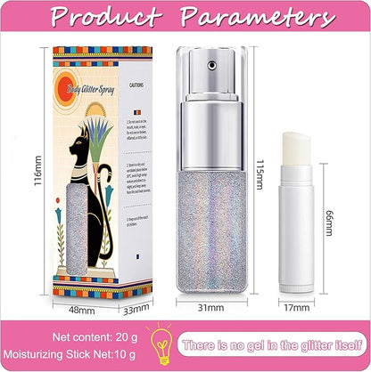 Hair Glitter Spray,Sliver Glitter Spray for Hair and Body Face Glitter Spray Long-Lasting Glitter for Hairspray Clothes Makeup Festival Stage Crafts(with Moisture Stick)