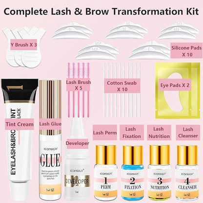 Professional Lash Lift and Brow Lamination Kit - 4 in 1 Eyelash Perm and Eyebrow Curling Set, Coffee - Suitable for Salon and Home Use
