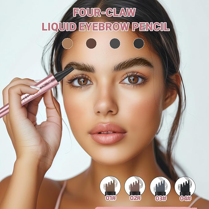 3D Eyebrow Pencil, 4 Tip Microblading, 24 Hours Smudge Proof Brow Pen, Brow Pen Makeup Natural Fine Stroke, Waterproof Eyebrow Pencil for Women (Dark Brown) - 1 Pack