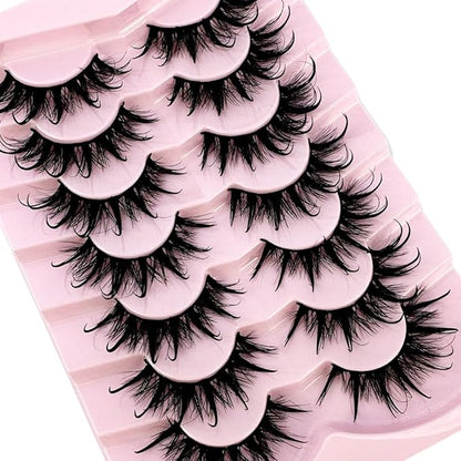 HBZGTLAD NEW 7pairs Cat eye Eyelashes 3D Natural False Lashes 5d Fluffy Soft Cross Manga Lashes Wispy Natural Eyelash Extension Makeup (DT02-5)